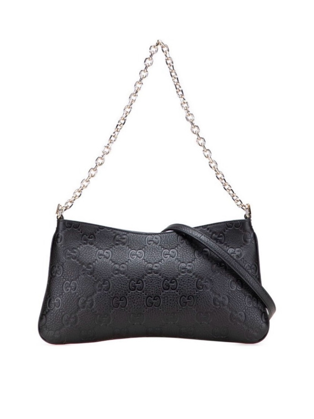 Gucci Emblem 2 Way black Signature Leather Chain Shoulder Bag